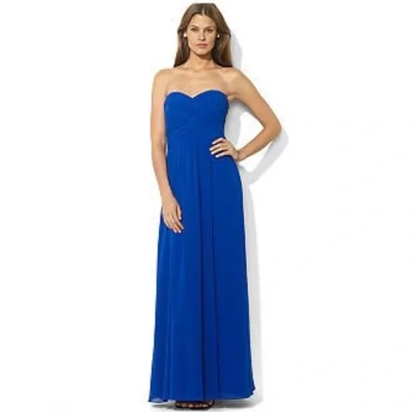 Strapless Ralph Lauren Evening Gown in Vibrant Blue